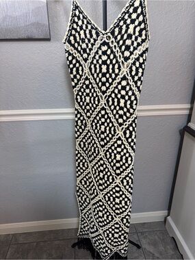 Elan Black and Cream Crochet Maxi Skirt